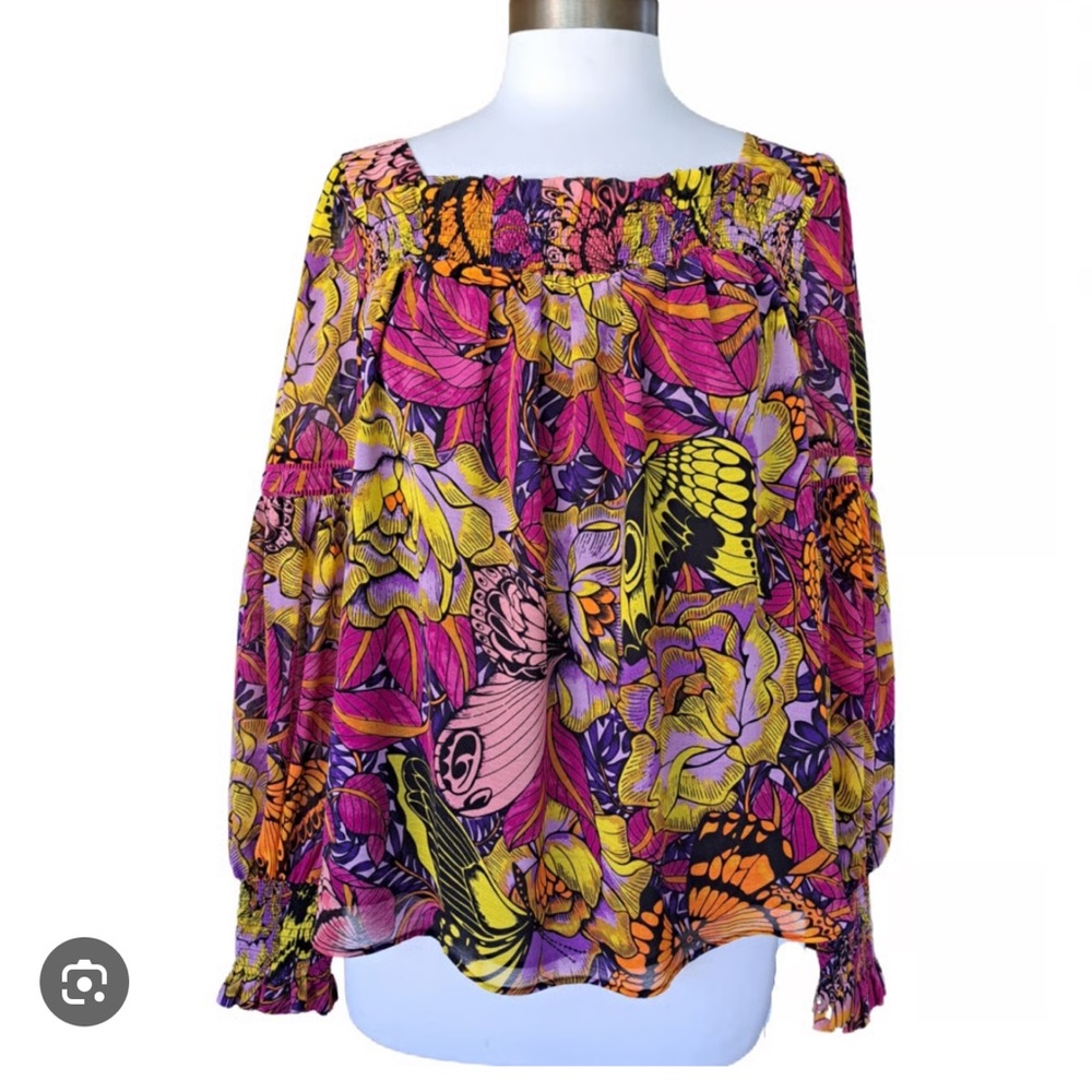 ALEXANDRA FARMER by ANTHROPOLOGIE Puff Sleeved Blouse in Pink Combo, Small - Picture 4 of 10